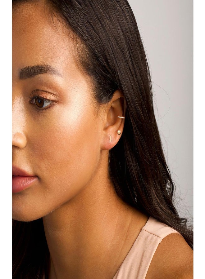 BLISI 3 Pairs Medical Grade Titanium Earrings Minimalist Gold Dot Bar Moon Studs Earrings Hypoallergenic Tiny Studs Earrings Line Stick Earrings - Image 2